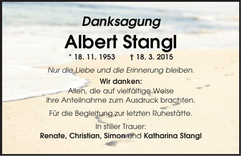 Traueranzeige Albert Stangl