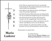 Traueranzeige Maria Luderer