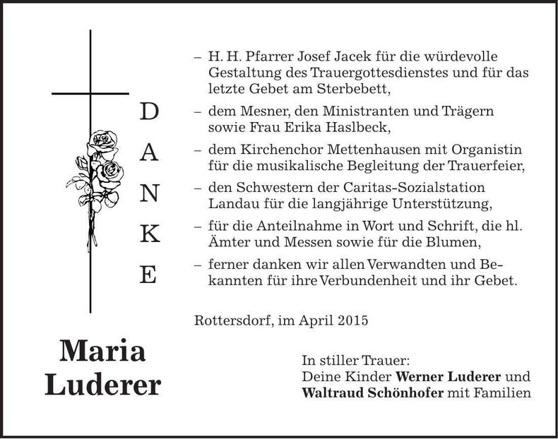 Traueranzeige Maria Luderer