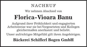Traueranzeige Florica-Vioara Banu