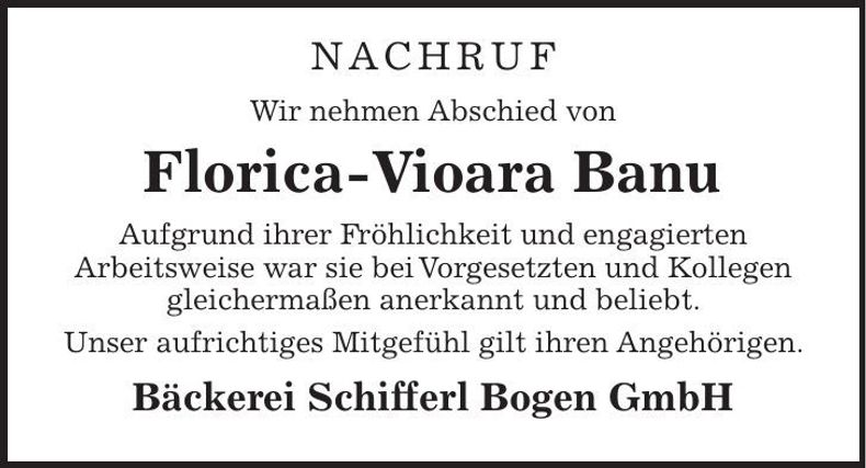 Traueranzeige Florica-Vioara Banu