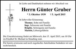 Traueranzeige Günter Gruber