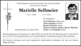 Traueranzeige Marielle Sellmeier