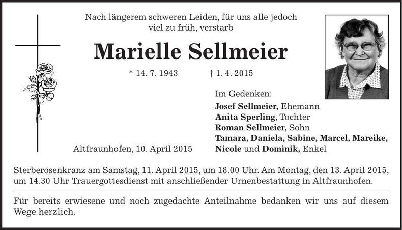 Traueranzeige Marielle Sellmeier