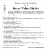 Traueranzeige Walter Pfeffer
