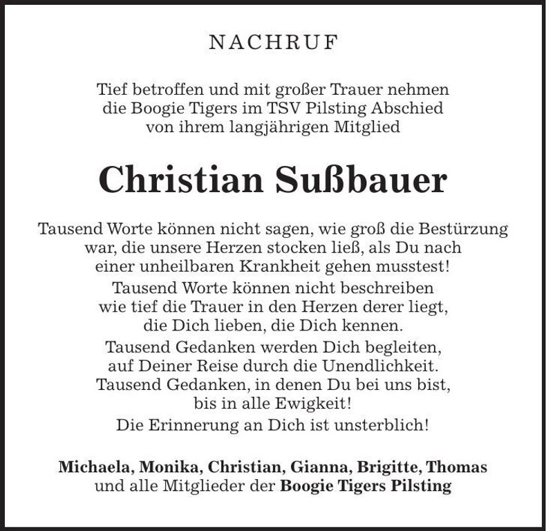 Traueranzeige Christian Sußbauer