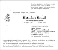 Traueranzeige Hermine Erndl