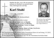 Traueranzeige Karl Stahl
