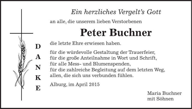 Traueranzeige Peter Buchner