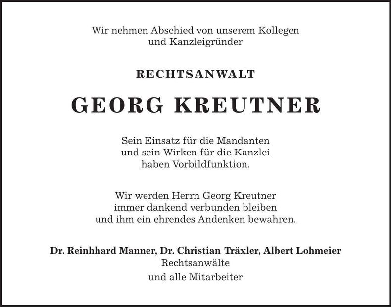 Traueranzeige Georg Kreutner