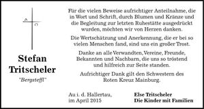 Traueranzeige Stefan Tritscheler