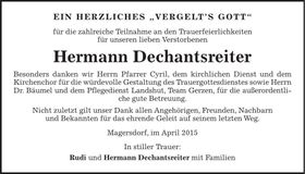 Traueranzeige Hermann Dechantsreiter