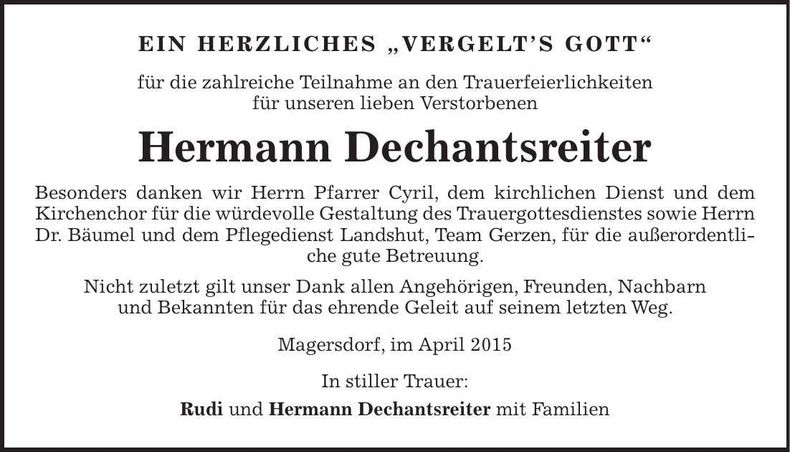 Traueranzeige Hermann Dechantsreiter