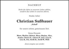 Traueranzeige Christian Sußbauer