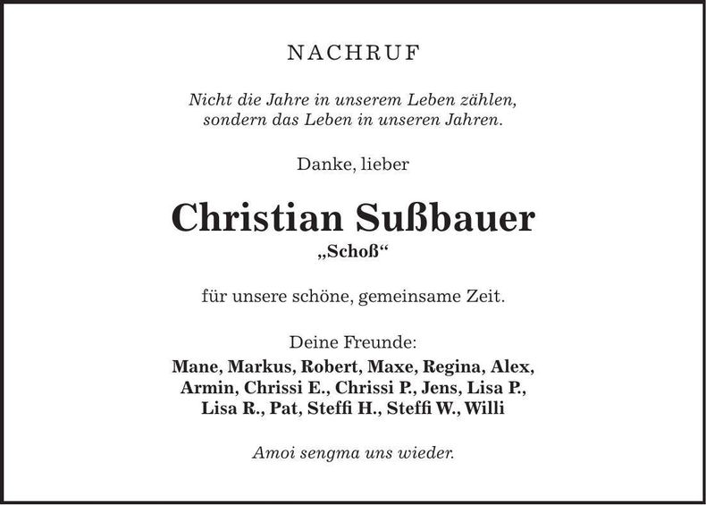 Traueranzeige Christian Sußbauer