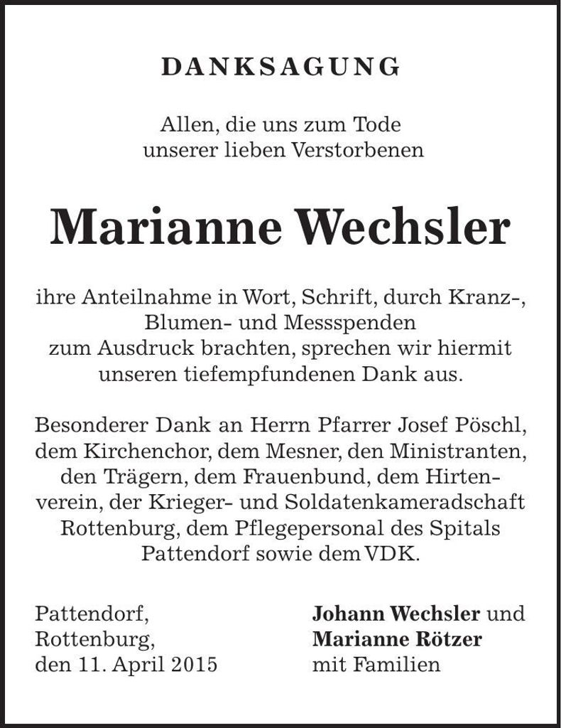 Traueranzeige Marianne Wechsler