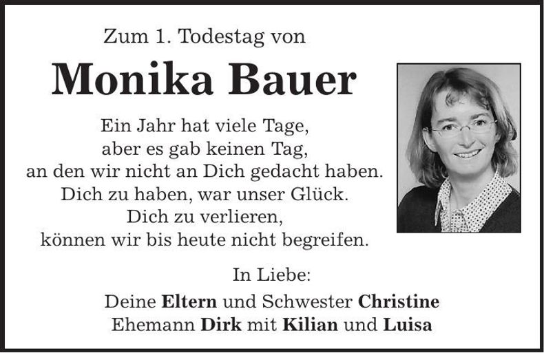 Traueranzeige Monika Bauer