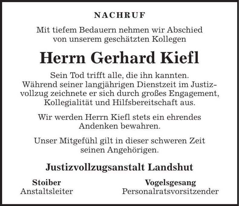 Traueranzeige Gerhard Kiefl