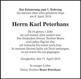 Traueranzeige Karl Peterhans