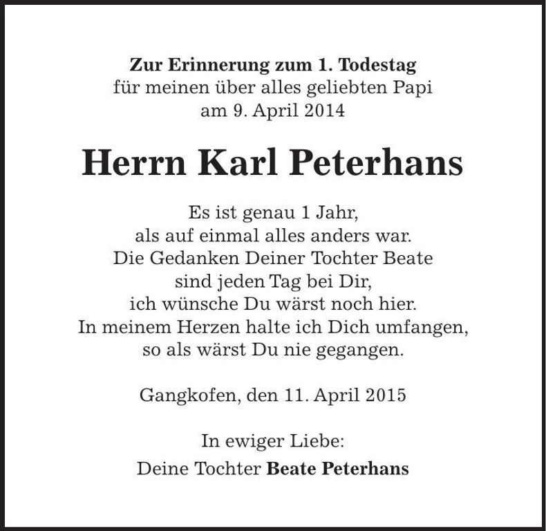Traueranzeige Karl Peterhans