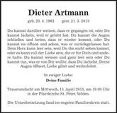 Traueranzeige Dieter Artmann