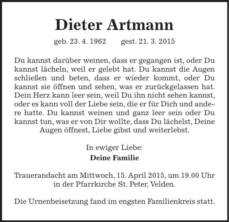 Traueranzeige Dieter Artmann