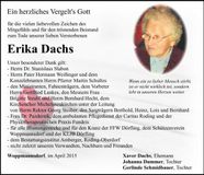 Traueranzeige Erika Dachs