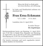 Traueranzeige Erna Eckmann