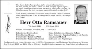 Traueranzeige Otto Ramsauer