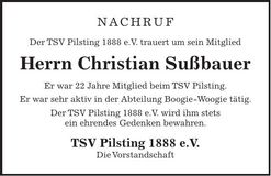 Traueranzeige Christian Sußbauer