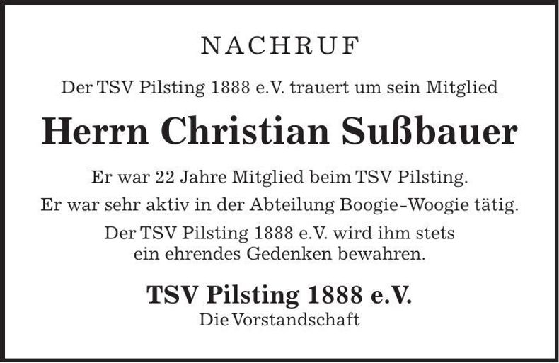 Traueranzeige Christian Sußbauer