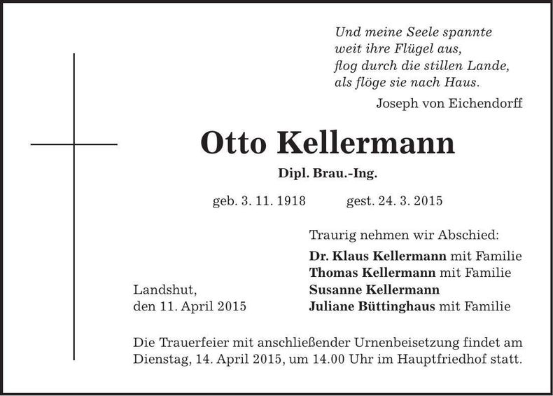 Traueranzeige Otto Kellermann