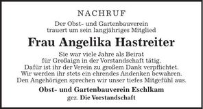 Traueranzeige Angelika Hastreiter