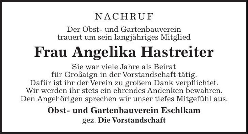 Traueranzeige Angelika Hastreiter