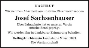 Traueranzeige Josef Sachsenhauser