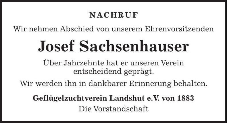 Traueranzeige Josef Sachsenhauser