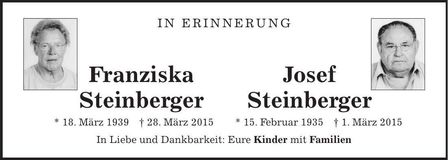Traueranzeige Franziska und Josef Steinberger