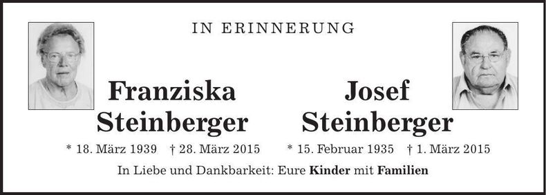 Traueranzeige Franziska und Josef Steinberger