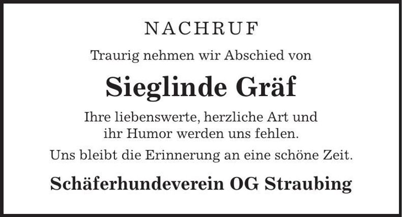 Traueranzeige Sieglinde Gräf