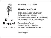 Traueranzeige Elmer Kleppel