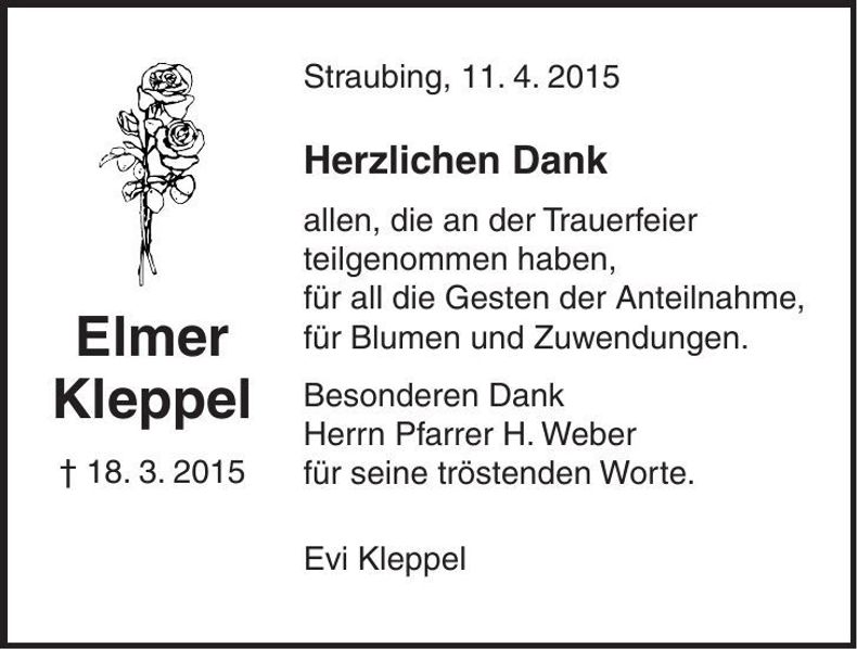 Traueranzeige Elmer Kleppel