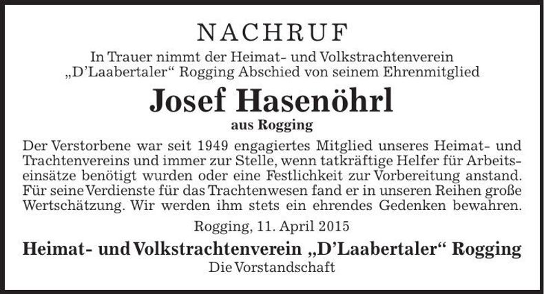 Traueranzeige Josef Hasenöhrl