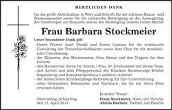 Traueranzeige Barbara Stockmeier