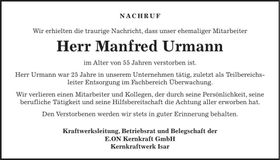 Traueranzeige Manfred Urmann
