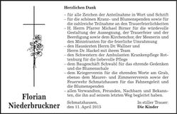 Traueranzeige Florian Niederbruckner
