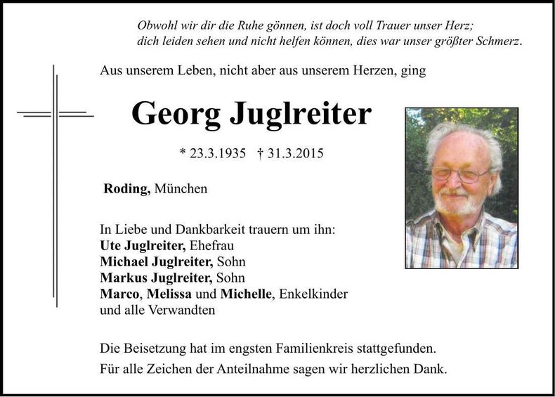 Traueranzeige Georg Juglreiter
