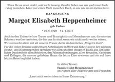 Traueranzeige Margot Elisabeth Heppenheimer