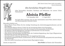 Traueranzeige Aloisia Pfeffer