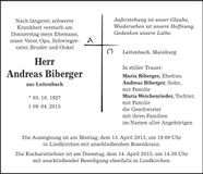 Traueranzeige Andreas Biberger