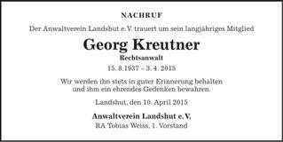 Traueranzeige Georg Kreutner